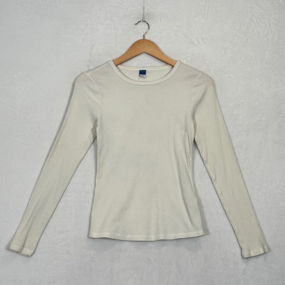 Old Navy White Plush Tee Long Sleeve Ribbed Knit Top Size M